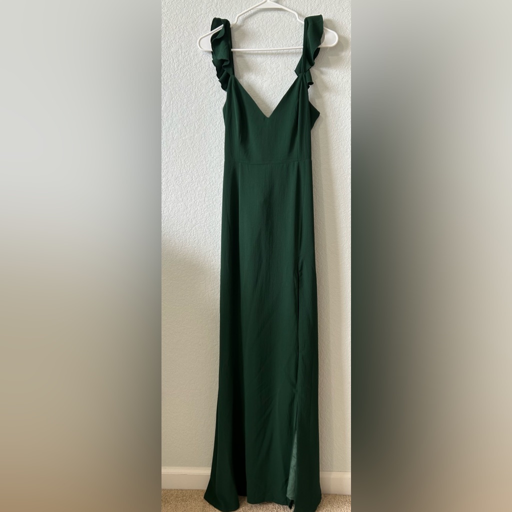 Showpo Forest Green Ruffle Strap Maxi Dress Tie Back Us 6 Designed In Australia